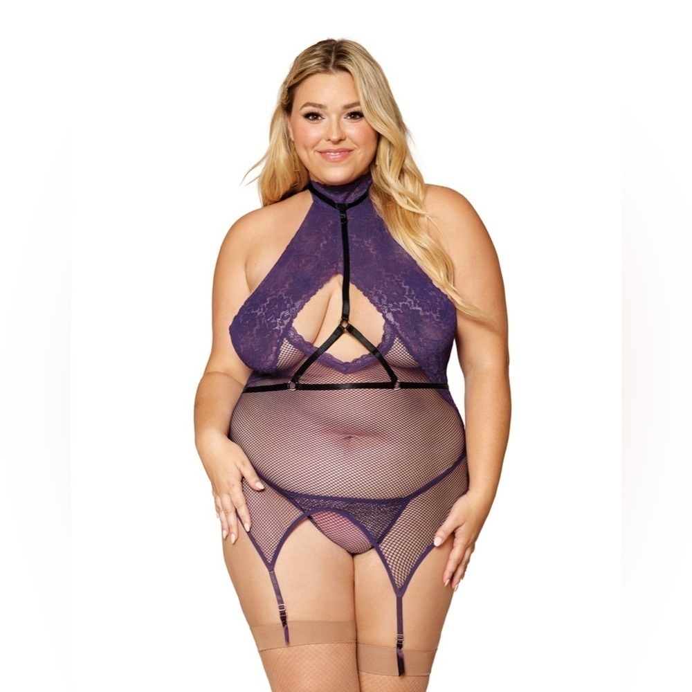 🦋B2G1🦋DREAMGIRL 3-piece lace & fishnet garter slip, harness & matching G-String